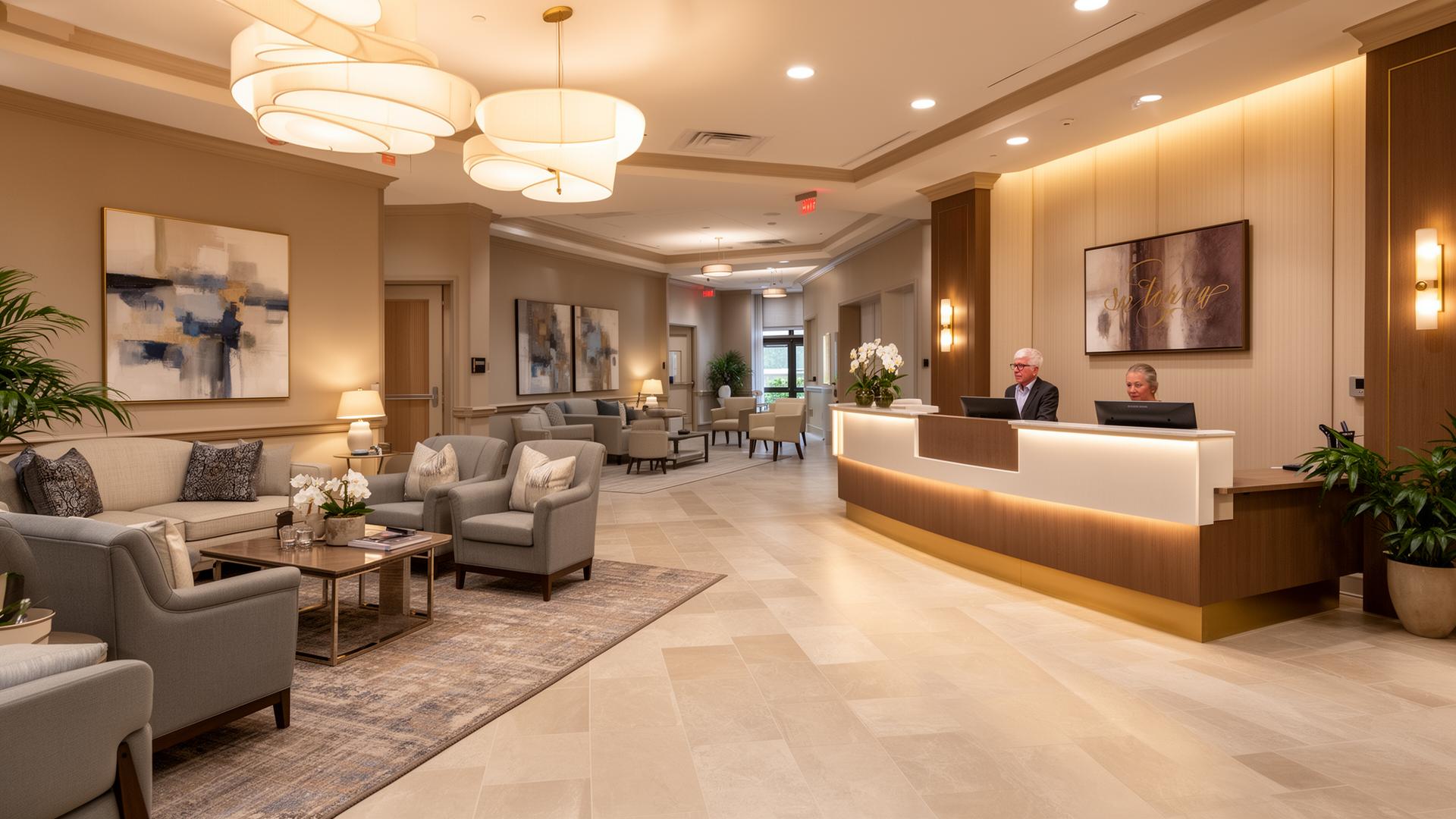 Senior living community lobby and reception area